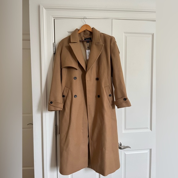 NWT Karen Millen Italian Manteco Wool Blend Self Tie Belted Trench Coat - Picture 6 of 13